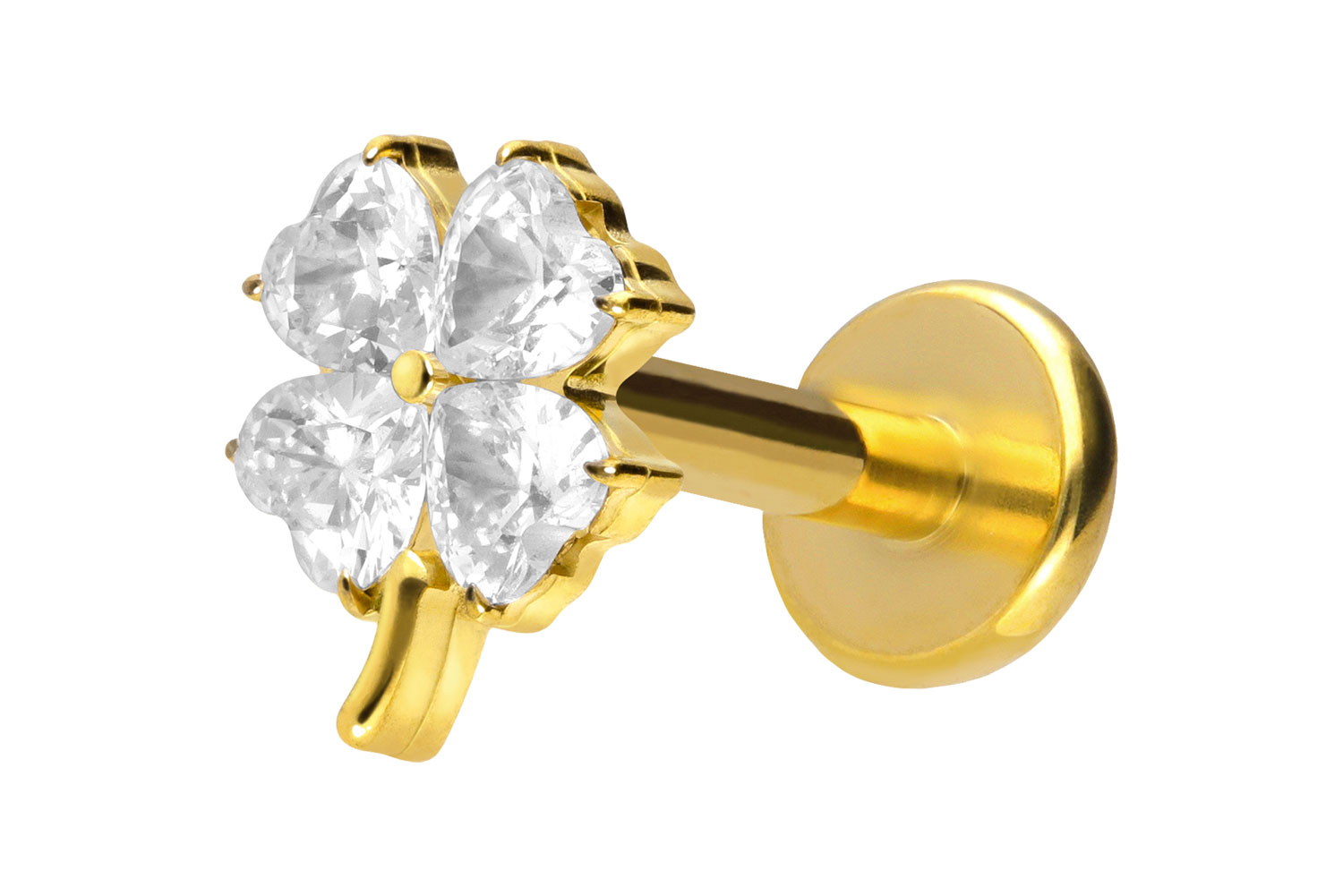 Titan Labret Piercing mit Push Fit KRISTALLKLEEBLATT